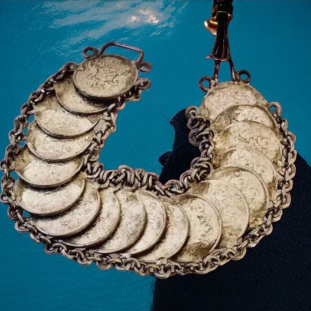 Silver Tone Coin Bracelet TRINIDAD AND TOBAGO 1 Cent Vintage '66 + '67